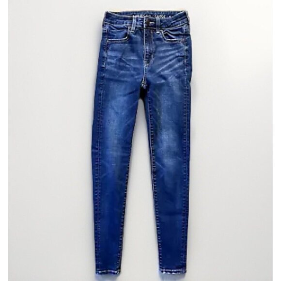 American Eagle Jeans Women Sz 00 Blue Super Stretch Hi-Rise Jegging Denim Skinny - Picture 1 of 14